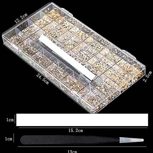 4880Pcs Champagne Rhinestones for Nails, Gold Crystal Nail Rhinestones Round Beads Flatback Glass Gems Stones, Multi Shapes 3D Nail Crystals for Nail Art DIY Crafts Clothes Shoes Jewelry