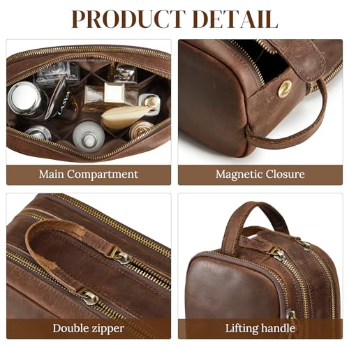 S-ZONE Leather Travel Toiletry Bag for Men Women Traveling Cosmetic Shaving Bags Dopp Kit