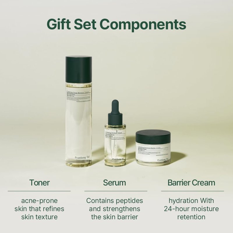 Pyunkang Yul PKY Calming Line Gift Box Set-Korean Facial Skin Care Essential for Daily Moisturizing with Toner, Serum, Cream, Vegan & Cruelty Free