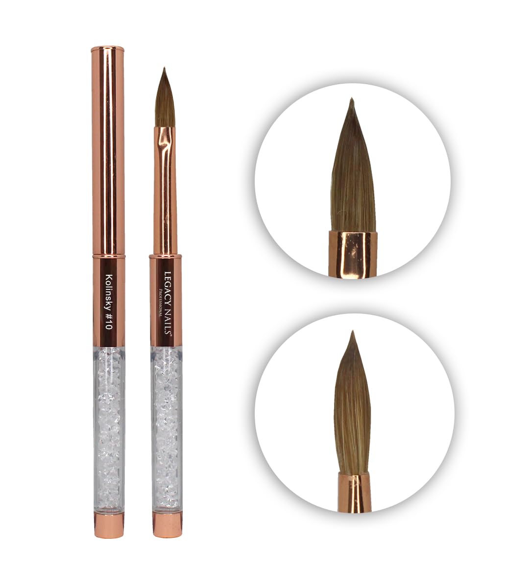 Legacy Nails Professional Rose Gold Kolinsky Nail Brush #10 - Perfect For Sculpting Acrylic Nail Extensions Flexible bristles Light weight