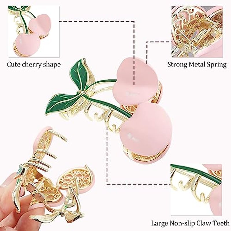 Hair Claw Clips for Women, 2Pcs Large Non-Slip Strong Metal Cherry Butterfly Sparkly Hair Jaw Clips, Cute Hair Holding Headwear Gifts