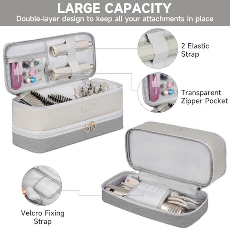 Travel Carrying Case Compatible with Shark Flexstyle/FlexFusion/Hair Dryer,Double-Layer Hair Hot Tools Storage Bag Fits for Dyson Airwrap Styler/Supersonic Hair Dryer and Attachments,Grey-Bag Only