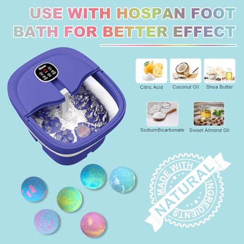 HOSPAN Organic Foot Bath Bombs Gift Set, 12 Essential Oil Rich Foot Soak for Mom and Dad, Handmade Foot Spa Bomb with Wonderful Bubbles, Great for Soothes Sore Tired Feet, Dry Feet Moisturize