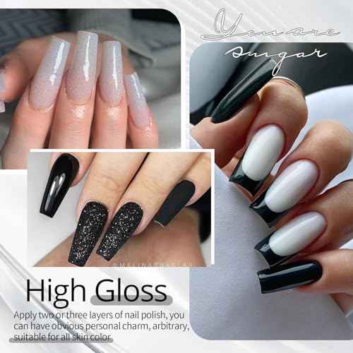 UR SUGAR Black White Gel Nail Polish Set, 6 Colors Black White Grey Gel Polish Black Glitter Sliver Glitter Nail Polish Set for All Seasons Soak Off Gel Nail Manicure Gifts Set for Women