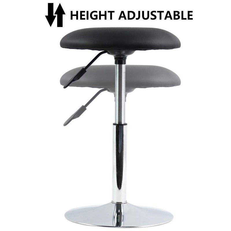 FURWOO Short Round Spa Stool Height Adjustable Swivel Bench for Bedroom Living Room Black PU Leather