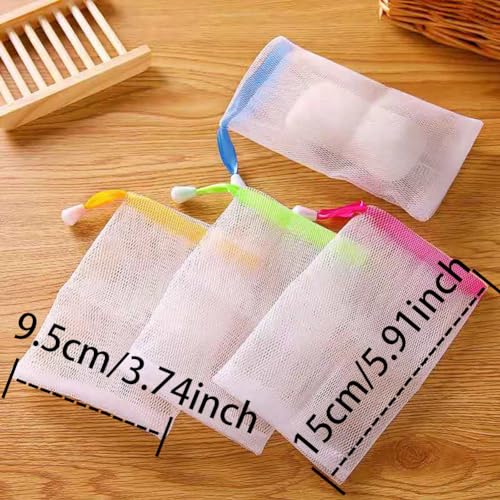 20 Pcs Exfoliating Mesh Soap Pouch Drawstring Foam Bag Soap Saver Sack Soap Foaming Net for Face Washing Color Random