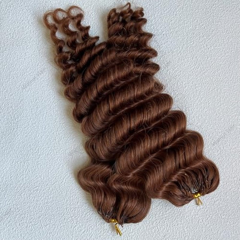 Deep Wave Crochet Human Hair Extensions Brazilian Virgin Feather Human Hair Bundles Pre Separated Braiding Hair Pre Looped for Boho Braids For Black Women Walnut Hair #30 Hair Color 20inch 60g