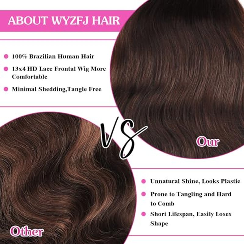 13x4 Brown Lace Front Wig Body Wave Chocolate HD Lace Frontal Wigs Human Hair Pre Plucked for Women 22 Inch
