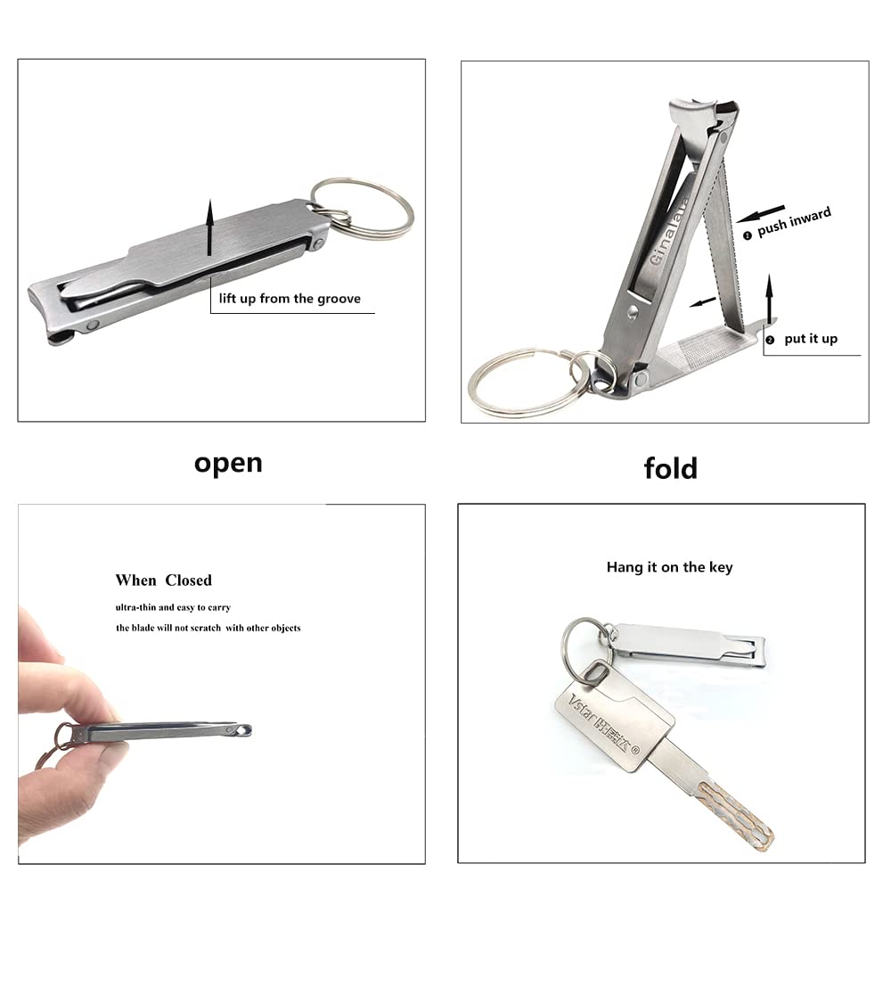 Ginalaia Stainless Steel Portable Nail Cutter，German Keychain Nail Clipper with File for Man and Women, Ultra Thin Flat Fingernail Clipper Perfect Use for Traveling、 Home 、 Office (Small, 1)