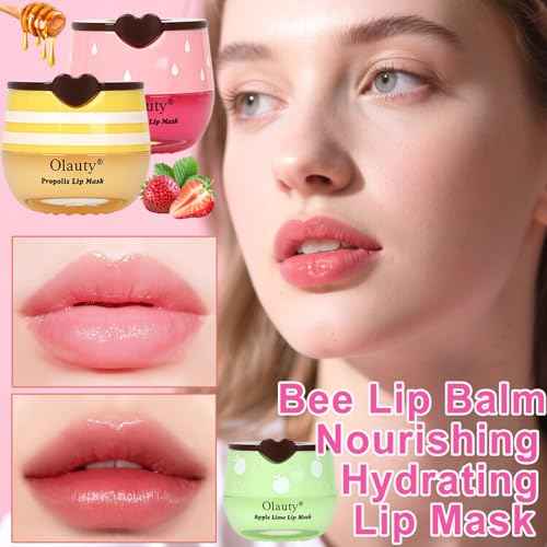 10 PCS Bee Lip Balm Honey Pot, Strawberry,Coconut,Watermelon,Cherry,Mint,Aloe,Grape & Peach, Honey Lip Balm Bulk, Moisturizing Sleep Lip Mask Hydrating Prevention Dry & Cracked, Reduce Lip Lines