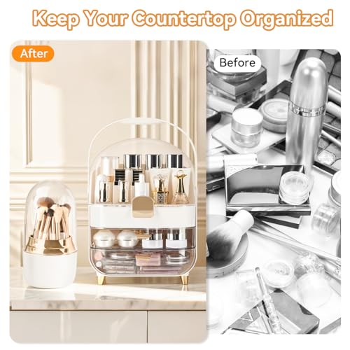 Makeup Organizer Countertop, Skincare Bathroom Counter Organizer, Storage Box Cosmetic Display Cases, Teen Girl Gifts Trendy Stuff Make up Organizers for Vanity, Dresser (Rose Gold)