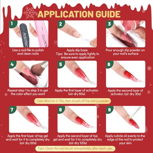 Aokitec Dip Powder Set, Advent Calendar 2025, 8 Christmas Colours for Nails, Red Glitter Green Dipping Set