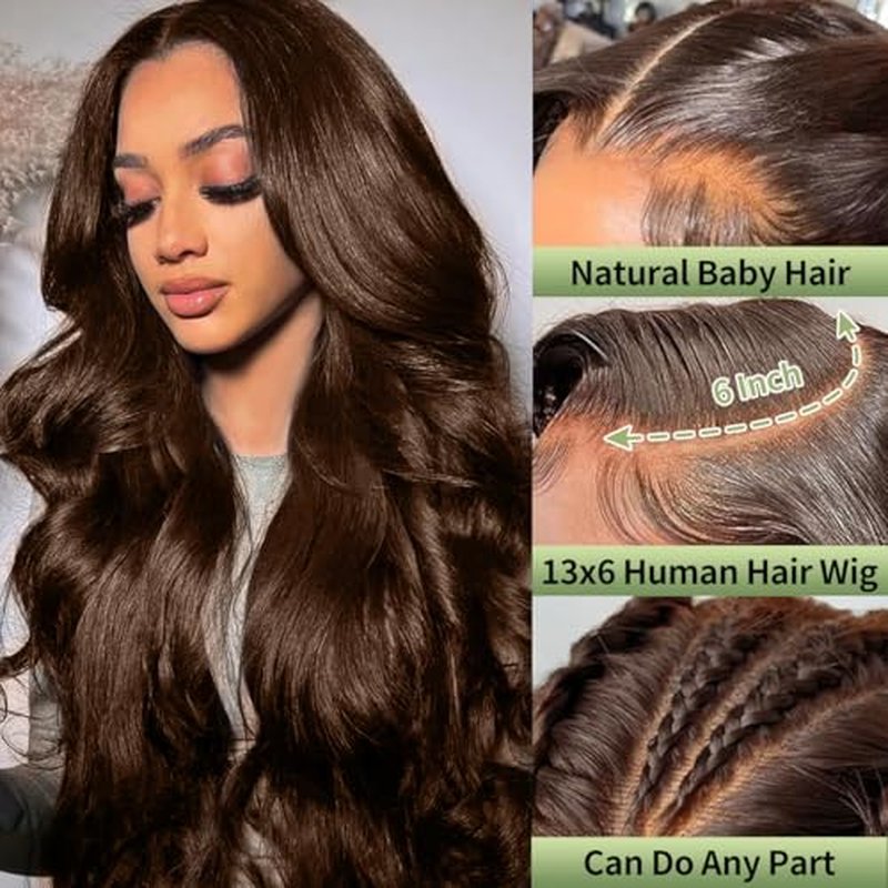 200 Density Body Wave 13x6 Hd Lace Front Wigs Human Hair Pre Plucked Chocolate Brown Lace Front Wig Colored Human Hair Wigs for Black Women Brown Wig Human Hair 20 Inch