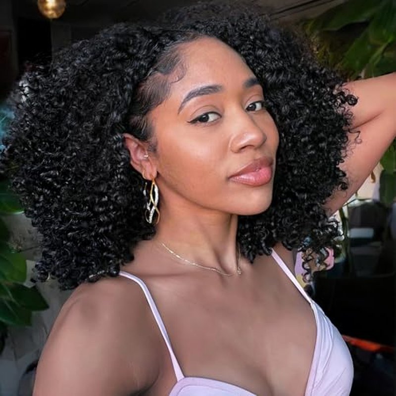 yosly Half Wig Human Hair 3 In 1 Kinky Curly Half Wig Glueless Wigs Human Hair Seamless Flip Over Invisible Hairline Wear Go Beginner Friendly Curly Half Wigs for Women 18 Inch