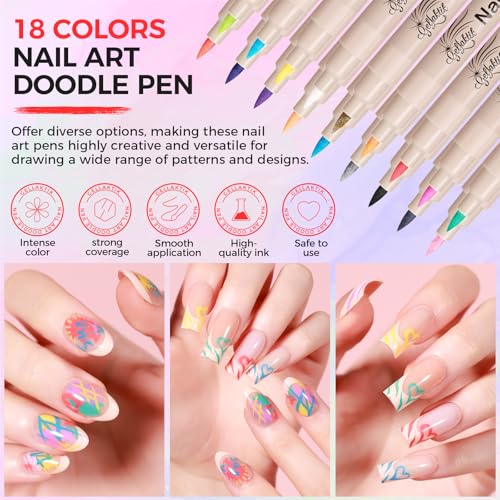 6 Colors Nail Art Pens Set, 3D Nail Polish Pens Quick-Drying Acrylic Paint Markers, Dotting Liner Brush for DIY Nail Design, Home & Salon Manicure Tools