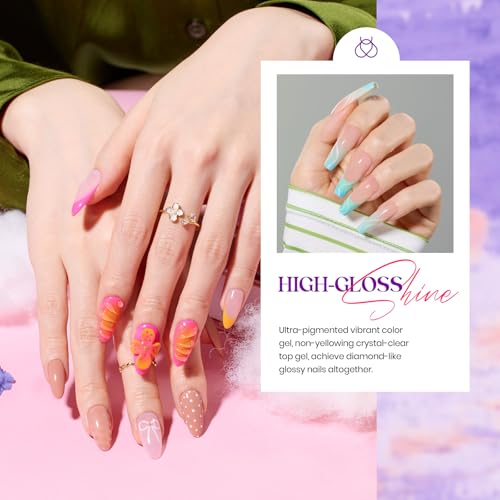 beetles Gel Polish Fall Gel Nail Polish Set Purple Orange Red Brown Black White Blue Nude Green 32 Colors All Seasons Kit with Base Glossy Matte Glitter Top Coat Gifts for Women Fingertips Canvas