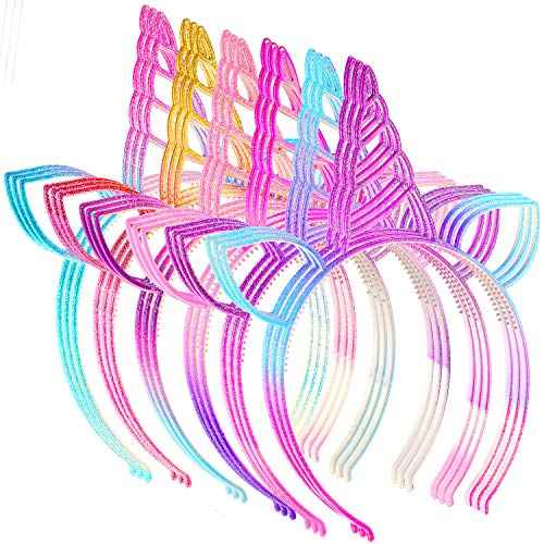 18 Pcs Unicorn Cat Ear Headband Party Favors for Girls Adult Cosplay Rainbow Glitter Plastic Christmas Hair Hoop