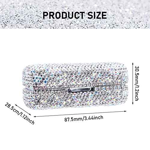 CALIDAKA Crystal Lipstick Case Holder Shiny Rhinestone Lipstick Organizer with Mirror Portable Bling Diamonds Lipstick Storage Holder Lip Gloss Makeup Storage Bag