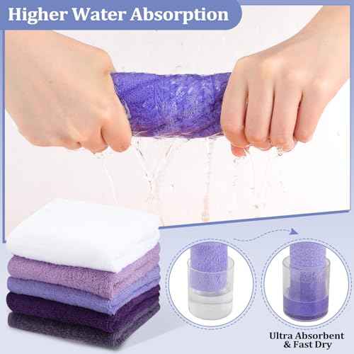 Tudomro 15 Pcs Washcloths Bulk 13 x 13 Inch 100% Cotton Wash Cloths Set Soft Absorbent Face Cloths Face Towels Quick Drying Hand Fingertip Towels for Hotel, Gym, Bathroom, Spa(Purple Series)