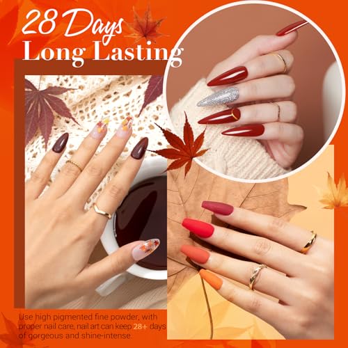 AZUREBEAUTY 130 Pcs Dip Powder Nail Kit ,16 Colors Brown Purple Green with Top/Base Coat Professional Glitter or DIY Salon Gifts