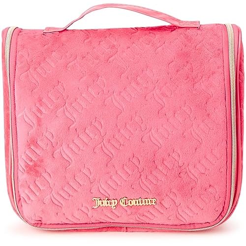 Juicy Couture Pink Makeup Bag Cosmetics Organizer Travel Essentials Hanging Hook Velour Logo