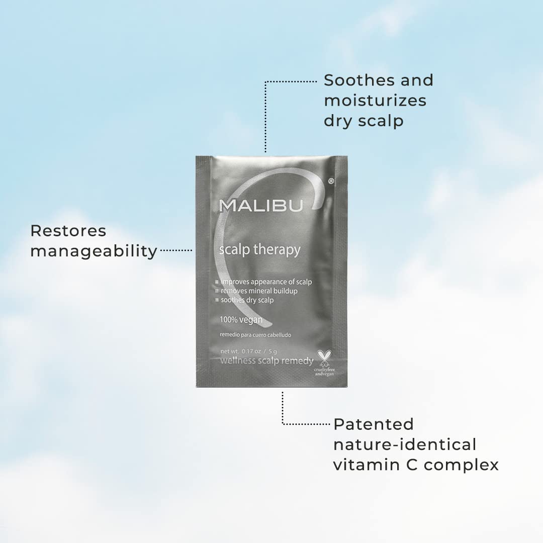 Malibu C Scalp Therapy Wellness Remedy – Dry Scalp Treatment to Soothe and Moisturize Dry Skin with Vitamin C and Zinc Gluconate – Restores Manageability (3 Packets)