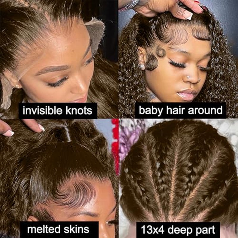 26 Inch Chocolate Brown Deep Wave Lace Front Wigs Human Hair 220 Density 4# 13x4 HD Lace Frontal Wigs Curly Human Hair Brown Glueless Wig For Women Pre Plucked with Natural Hairline