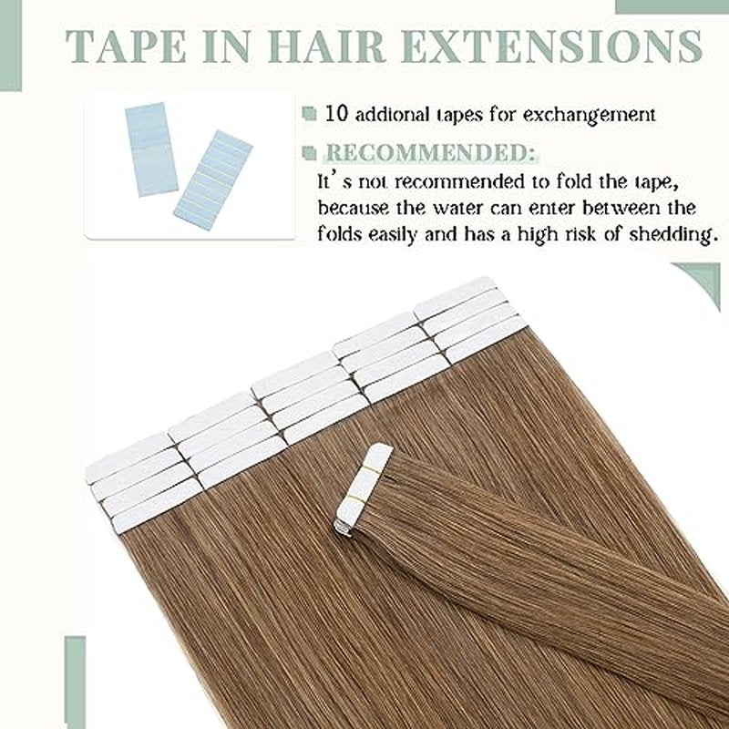 Rich Choices Tape in Hair Extensions Human Hair, 40pcs 100g 100% Remy Tape Hair Extensions Real Human Hair,Seamless Balayage Skin Weft Tape in Hair Extension 20 Inch #06 Light Brown