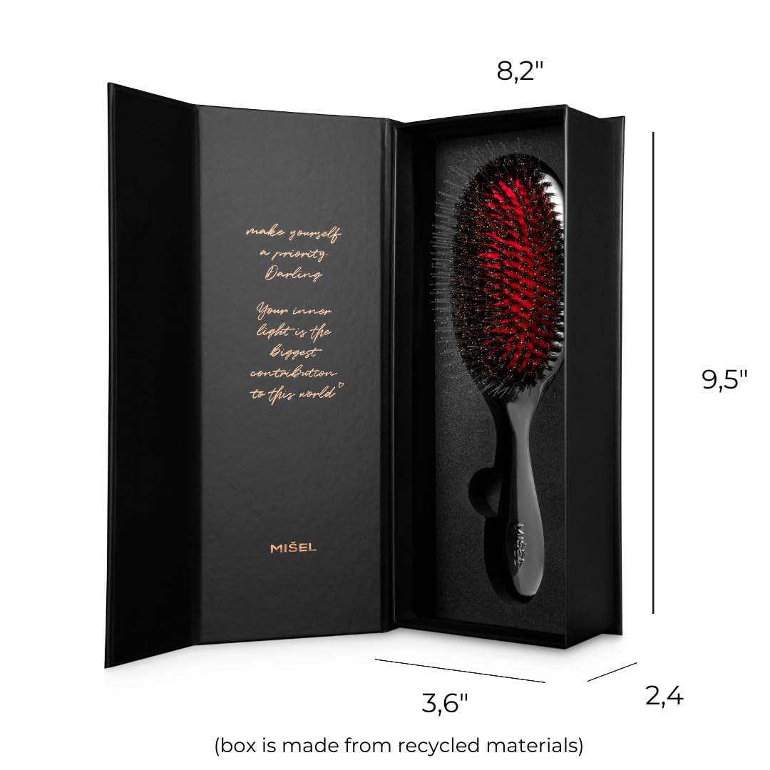MISEL Professional Boar Bristle Hair Brush for Women and Men | Detangles All Natural Hair Types and Extensions | Reduces Breakage | Great for Wavy and Straight Hair | Salon-Approved | Medium