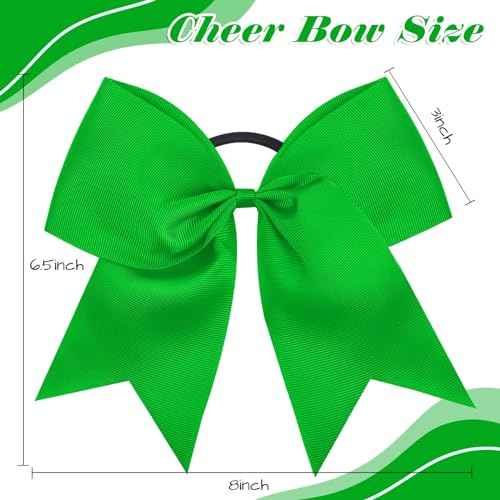 CN 30PCS 8" Large Cheer Bows, Cheerleading Bows Ponytail Holder for Girls, Grosgrain Ribbon Cheer Hair Bows with Elastic Hair Tie for Cheerleader College Sports Softball Competition (Green)