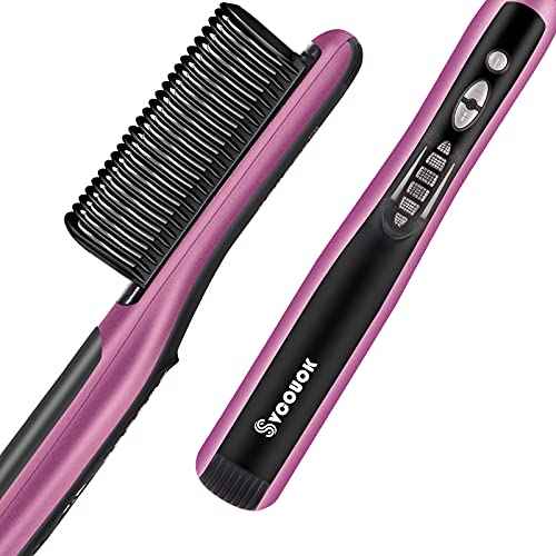 Professional Hair Straightening Brush - Fast Heating Ceramic Styler with 6 Adjustable Temp Settings, Anti-Scald & Auto-Off Safety - Sleek & Smooth Hair for Home, Travel, Salon
