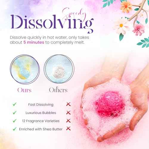 Bath Bombs for Women Pack of 12 Handmade for Women Gift Set, All Natural with Essential Oils, Shea Butter & Luxurious Bubbles - Relaxing Bath Bombs for Adults, Spa Fizzies, Moisturizing Bath Balls