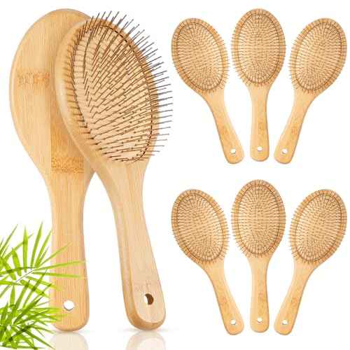 Weysat 6pcs Bamboo Hair Brush with Steel Bristles for Women Bulk Wooden Paddle Brush Scalp Massage Bamboo Detangling Hairbrush Engraving DIY Gift for Women Men Wedding, Anti Static, All Hair Types