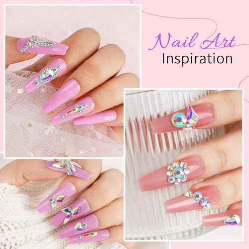 Canvalite 12 Types of 600Pcs Crystal Nail Charms & 5710Pcs Rhinestones for Nails Diamonds for DIY Crafts Flat Back Resin Rhinestones Transparent AB Gemstones Set with Drill Pen & Tweezer