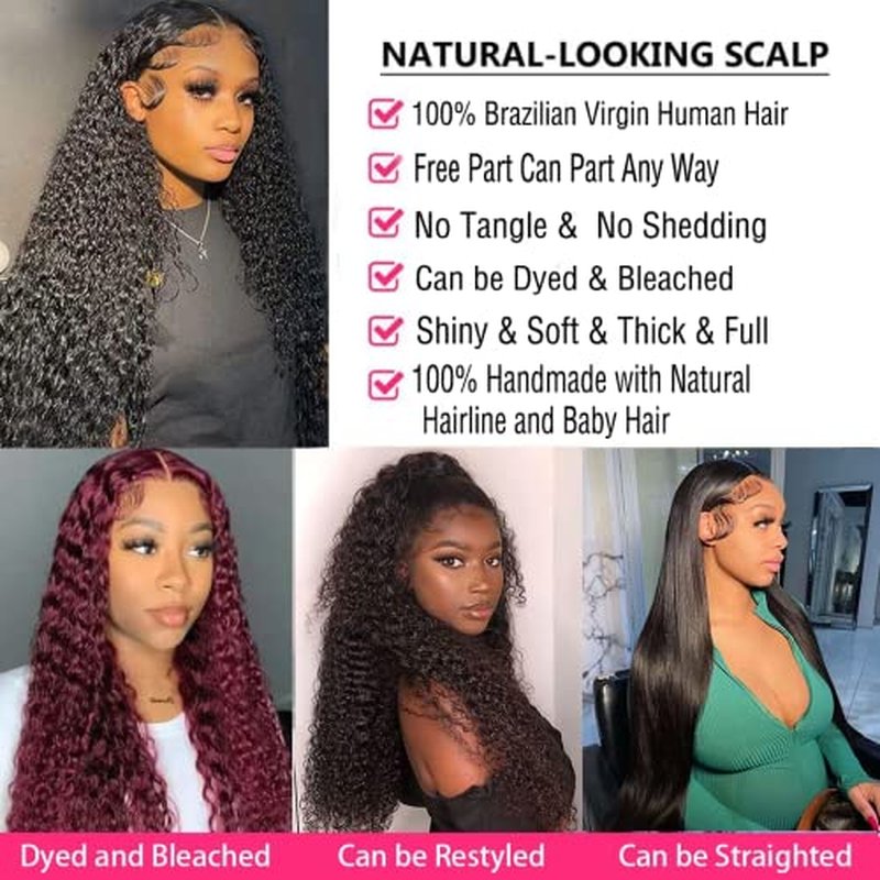 13x4 HD Lace Front Wigs Human Hair Pre Plucked with Baby Hair 180% Density Brazilian Virgin Hair Deep Wave Wig Glueless Human Hair Wigs for Black Women (natural color 22 inch)