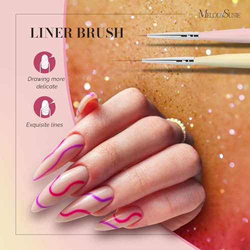 MelodySusie Nail Art Brushes Set,6pcs Nail Art Design Pen Painting Tools with Extension Gel Brush, Polish Brush, Builder Brush,Liner Brush, Carved Brush, and Dotting Pen for Home DIY Salon Use