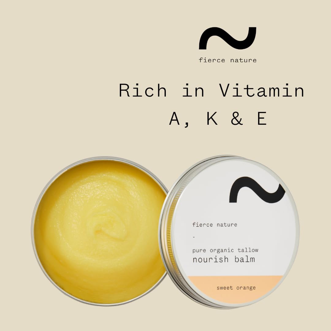 fierce nature Pure Nourish Tallow Balm | Organic, Vitamin-Rich Nourishing Body & Face Moisturizer | Natural, Essential Oil Free Skincare (Sweet Orange)