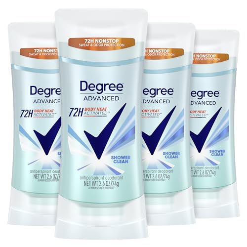Degree Advanced Antiperspirant Deodorant 4 count 72-Hour Sweat & Odor Protection Shower Clean Antiperspirant for Women with MotionSense Technology 2.6 oz