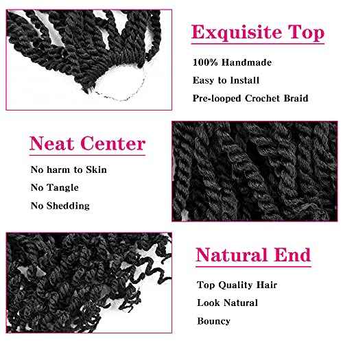 Wavy Senegalese Twist Crochet Hair 12 Inch Crochet Hairs for Black Women Pre-twisted Kids Crochet Hair 6 Packs Braids Wavy Ends Synthetic Hair Extension(1B#, 12 Inch£©