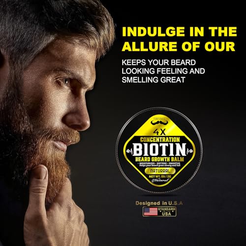 Biotin Beard Growth Balm for Men ? Conditioning & Thickening Balm with Castor, Shea & Jojoba Oils ? Non-Greasy, Softens & Nourishes for Fuller, Thicker Facial Hair ? Unscented ? 2 oz
