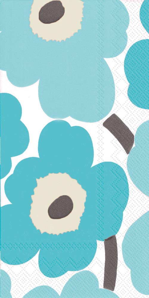 IHR Ideal Home Range Dinner Napkins Marimekko Disposable 3-Ply Paper Hand Towels, 8.5" x 4.5", Unikko Turquoise, 16-Count