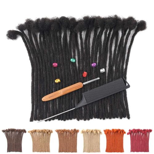 Loc Extensions Human Hair Dreads Extensions for Men Women Dreadlock Extensions Real Human Hair Locs Extension Natural Black Full Handmade Permanent Locs Hair Extensions (0.6cm 1B 10 Inch 30 Strands)