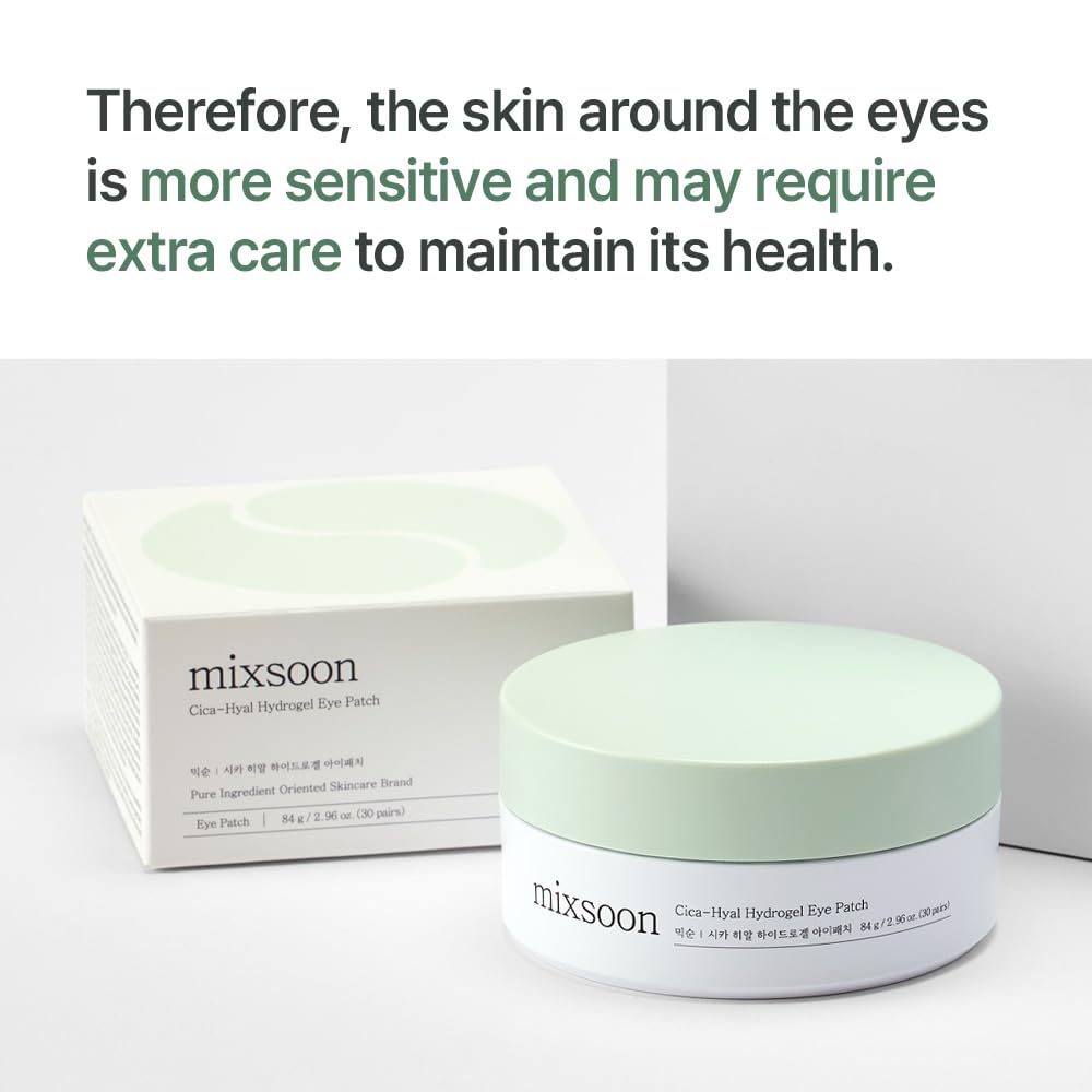 mixsoon Cica-Hyal Eye Patch - Soothing, Hydrating and Cooling Hydrogel Eye Patches, Gentle Care for Tired Eyes 84 g / 2.84 fl.oz. (30 pairs) Korean Glass Skin Care