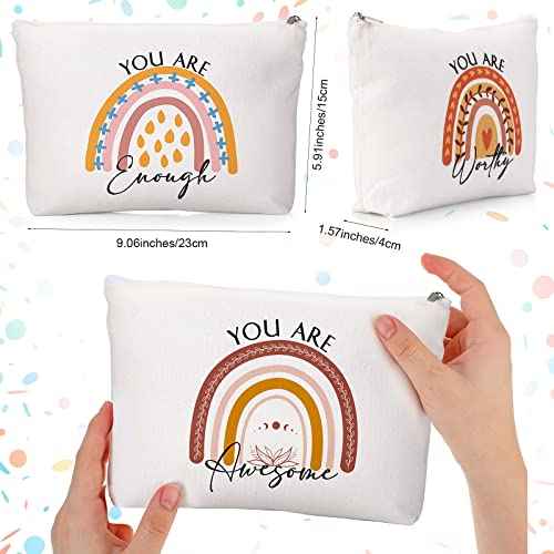 Coume 30 Pcs Inspirational Canvas Makeup Bags Bulk Employee Appreciation Gift for Women Motivational Cosmetic Bags with Zipper Boho Makeup Pouch Christmas Gift for Travel Coworker Teacher(Rainbow)