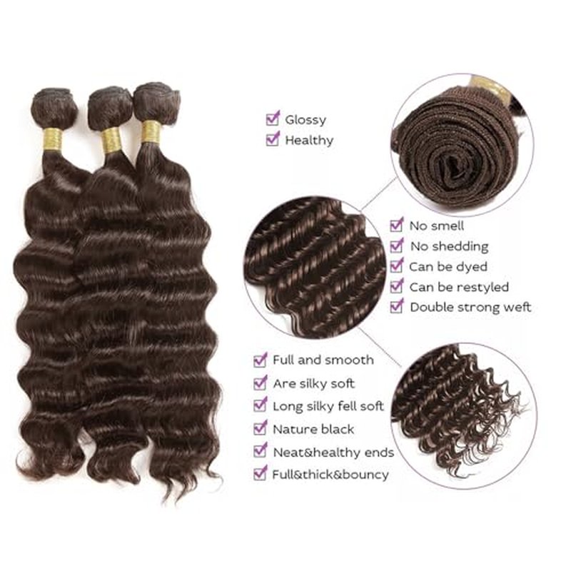 28 30 32 inch Dark Brown Bundles Chocolate Brown Human Hair Bundles #4 Deep Wave Bundle Human Hair Extensions