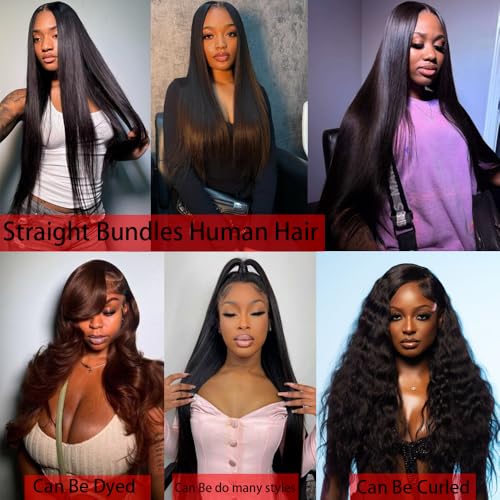 Straight Human Hair Bundles 12A 100% Unprocessed Brazilian Virgin Hair Weave 3 Bundles Deals 18 20 22 Inch Natural Black Bundles