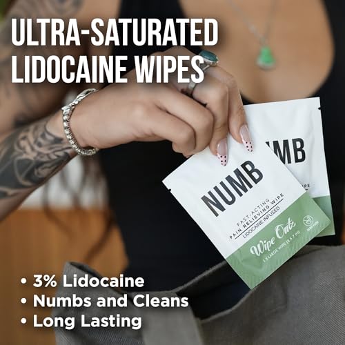 Wipe Outz NUMB Lidocaine Wipes - 3% Lidocaine Infused Tattoo Numbing Wipes - 8" x 7" (XL) Numbing & Cleansing Wipe for During and Tattoo Aftercare, Minor Cuts, Burns, Sunburns & Bug Bites (5 Pack)