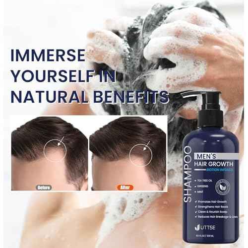 Biotion Hair Growth Shampoo for Men: Natural Thickening Shampoo with Tea Tree Oil Ginseng Mint for Hair Loss and Thinning Hair - 10.1 fl.oz, Dark Blue
