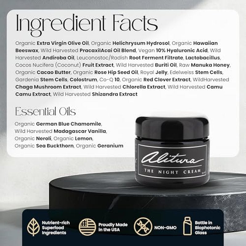 Alitura Hyaluronic Acid Anti-Aging Night Cream ? Hydrating Face Moisturizer with 10% Hyaluronic Acid & Superfoods ? Wrinkle Cream for Women & Men ? Anti-Wrinkle Night Cream for Radiant, Youthful Skin