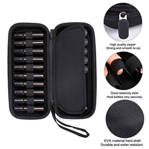 Hipiwe EVA Essential Oils Carrying Case Organizer for 20 Bottles 5ml 10ml Standard and Rollers Bottles Portable Hard Shell Essential Oils Travel Bag Holder for Essential Oils Bottle Storage (Black)